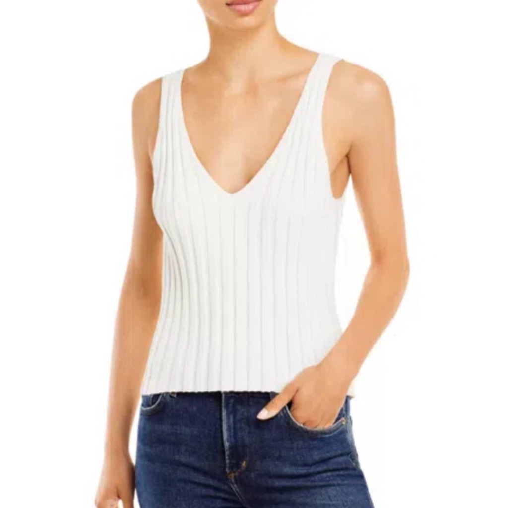 Joie Wassily Porcelain Double V-Neck Ribbed Pullover Cotton Tank Top Xs